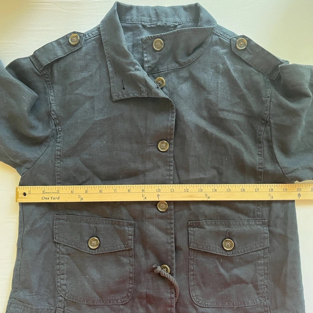 TALBOTS 100% Linen Jacket Womens SMALL Navy Button Front Utility Outdoor Casual - Picture 6 of 8